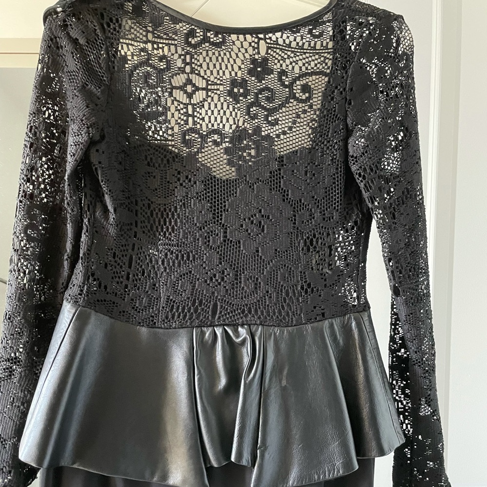 Peplum Lace leather black dress